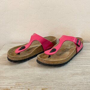 Birkenstock Sandals 36 Gizeh Birko-Flor Pink Patent Fuchsia Tulip
